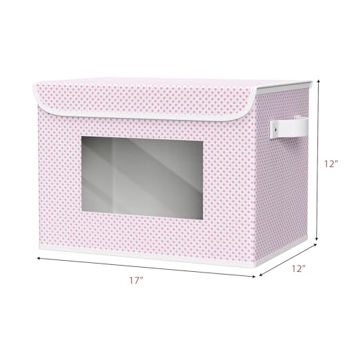 Univivi Fabric Foldable Storage Boxes [4-Pack] Large Collapsible Stackable Storage Bins with Lids, Closet Organizers and Storage Cube Basket for Home, Office, Bedroom (Pink, 17”x 12” x 12”) - color: Pink Polka Dot, size: 17''-4 Pack