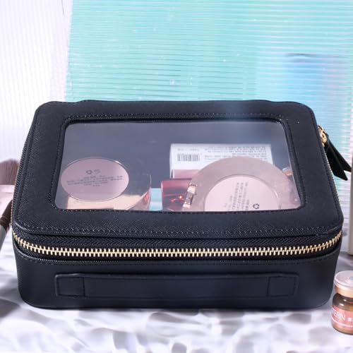SANHECUN Toiletry bag waterproof cosmetic organizer with handle lagre opening for travelling car organizers(Black) - color: Black