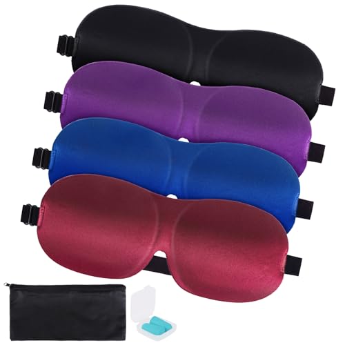 4-Pack Eye Masks for Sleep with Adjustable Strap Comfortable Sleep Masks for Women and Man Night Sleep, Travel, Nap Red - color: Black&purple&blue&red