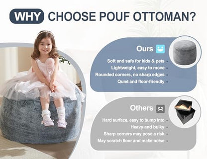 Pouf Ottoman Foot Rest 26"x18" Footstools and Ottomans Small with Filling Cream Small Beige Ottoman Foot Rest Ivory Poofy Ottom Stool Soft Poofs/Ottomans Furniture Living Room Ottom Footstool - color: Beige, size: 26"D x 26"W x 18"H