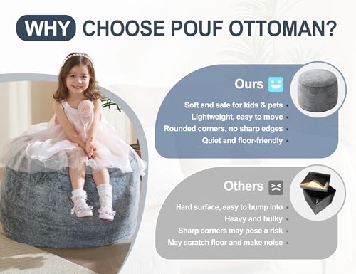 WSOFRLAC Round Pouf Ottoman Foot Rest Plush Ottoman Footstools for The Living Room Ottomans Stuffed Full of Foam Blocks 26"x18" Large Foot Stool Dark Grey Footrests Hassocks and Ottomans Set - color: Dark Grey, size: 26"D x 26"W x 18"H