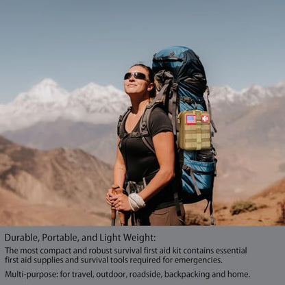 [Upgrade] Survival First Aid Kit Outdoor Molle System with Tactical Gear Set Trauma Kit for Camper Travel Hunting Hiking and Adventures - color: Tan