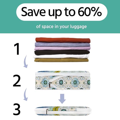 6 Pcs Compression Packing Cubes Waterproof Suitcase Travel Bag Luggage Backpack Organizer Travel Cubes for Packing-Pink and Green Bohemian - color: Green Bohemian