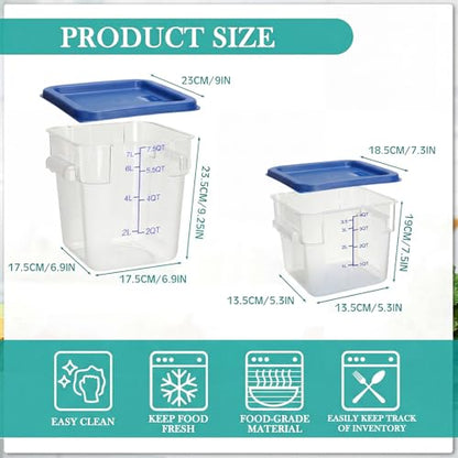 Lallisa 4 Pcs 8qt & 4qt Clear Food Storage Containers with Lids Handles and Scales, Stackable Plastic Square Food Storage Containers for Dough Proofing Baking Kitchen Restaurant(Blue) - color: Blue