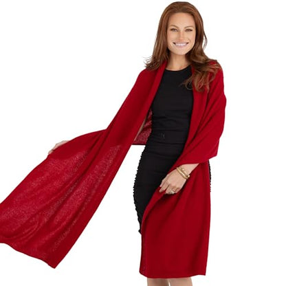 Velanio Cashmere 100% Cashmere Knitted Wrap Pashmina Shawl Extra Large Scarf Stole for Women Travel - color: Cranberry