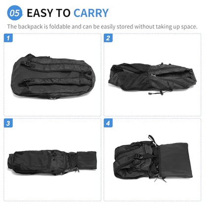 Hiking Daypack Packable, Camping Backpack Water Resistant Lightweight Polyester for Men Women Travel Outdoor - color: Black