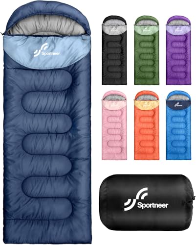 Sportneer Sleeping Bag for Adults & Kids, Cold Weather & Warm Waterproof Camping Sleeping Bag, Compact Portable for Camping Hiking & Travel - color: Dark Blue + Light Blue, size: 4.4lbs, 32-65℉