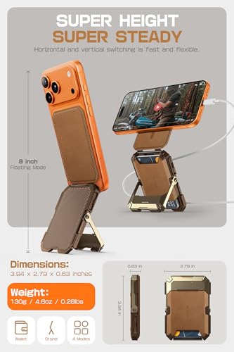 SUPCASE for MagSafe Wallet with Stand, Magnetic Genuine Leather Wallet for Men, [Hold 5 Cards] [Adjustable Stand] [RFID Blocking] Phone Card Holder Tripod for iPhone 17/16/15/14/13/12 Series, Brown - color: Brown