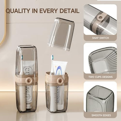 Topavatop Toothbrush Travel Case, 2 in 1 Toothbrush Holder and Rinse Cup, Large Capacity Toothbrush Cup with Cover, Portable Travel Toothbrush Holder for Traveling, Camping, Trip - 1Pcs - Beige&Clear - color: Clear
