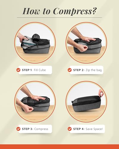 Compression Packing Cubes for Travel by TRIPPED – 6-Piece Premium Set with Laundry & Shoe Bag, Space Saving Travel Organizer Bags for Suitcase & Carry-On Luggage (Grey Mesh) - color: Grey Mesh - 6 Piece