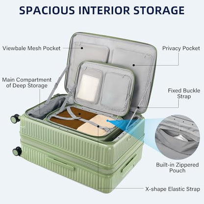 HanTrip Hard Shell Expandable Luggage Sets 2 Piece with Spinner Wheels Cup Holder, Top Opening Lightweight Luggage Rolling Suitcase, Carry On And Checked Luggage Set 2 Piece (Bamboo Green, 20/28) - color: Bamboo Green, size: Expandable 2-Piece Set(20/28)