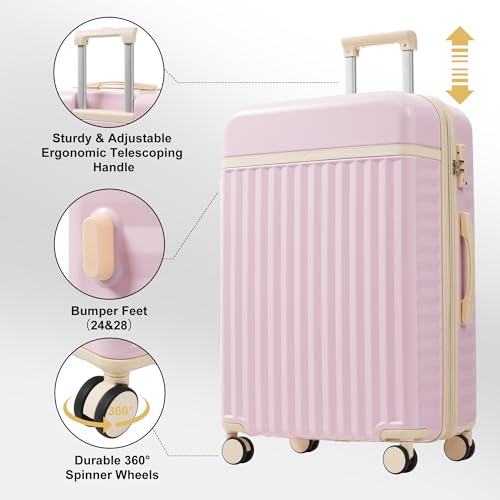 Merax Luggage Sets Front Opening, 2 Piece Hardshell Suitcase with Spinner Wheels and Bags,Lightweight Carry on Luggage with USB Port,20+24,Pink - color: Pink, size: 2 Piece(20+24+Bag）