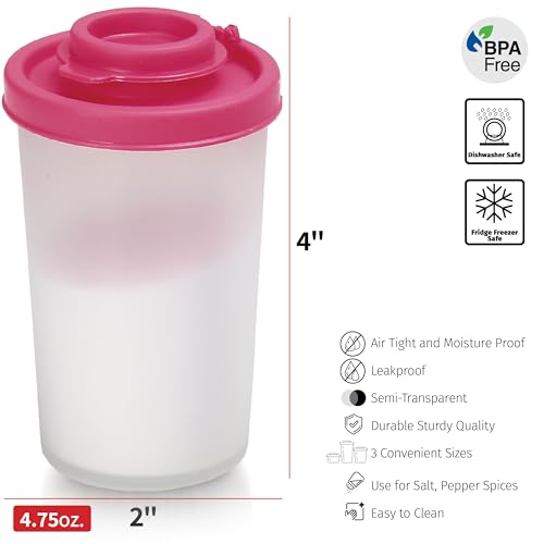 SIGNORAWARE Salt and Pepper Shakers Moisture Proof Set of 2 Large Salt Shaker to go Camping Picnic Outdoors Kitchen Lunch Boxes Travel Spice Set Clear with Pink Lids Plastic Airtight Dispenser - color: Pink