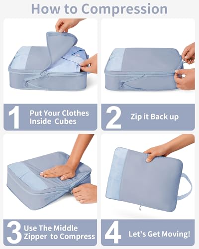 Compression Packing Cubes 11pc Set, Expandable Travel Organizers for Suitcases & Carry Ons, Durable Luggage Packing Bags for Travel Essentials Blue - color: Blue