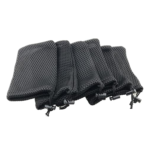 ZCZQC 6pcs Cell Phone Nylon Mesh Drawstring Pouch Bags Black Mesh Mobile Phone Data Cable Charger Storage Pouch Bag Portable Organizer