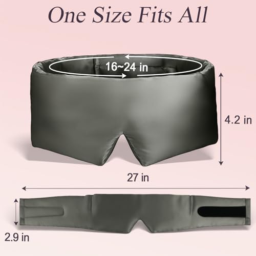 Silk Sleep Eye Mask for Side Sleeper Men Women, Eye Mask Sleeping 100% 22 Momme Pure Mulberry Silk for Night Sleep, Travel, Face-Hugging Padded Eye Cover for Sleeping with Adjustable Band-Grey - color: Grey