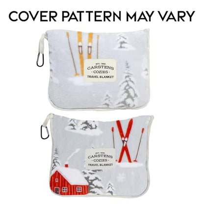 Carstens, Inc. Travel Blanket, Premium Compact 2-in-1 Airplane Blanket/Pillow, Snowy Cabin - color: Snowy Cabin