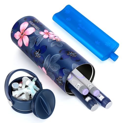 YOUSHARES Insulin Cooler Travel Case - 48H Non-Electric Cooling Bottle with TSA Approved Ice Pack, Diabetic Medication Pen Vials Refrigerator, Medical Carry Case Portable for GLP-1 Pens - color: Magnolia