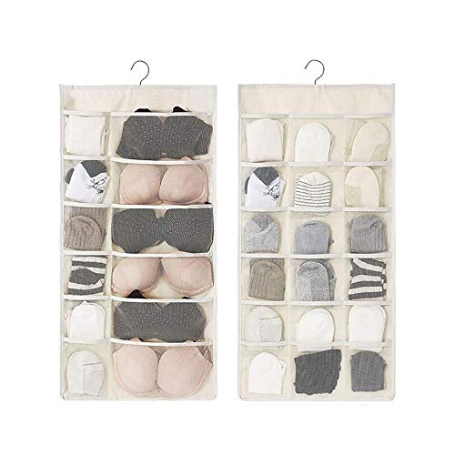 Closet Hanging Organizer with Mesh Pockets & Rotating Metal Hanger,Dual Sided Wall Shelf Wardrobe Storage Bags,Oxford Cloth Space Saver Bag for Bra Underwear Underpants Socks (white) - color: beige