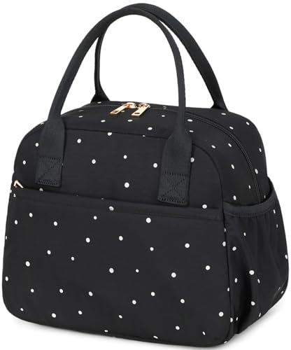 CAMTOP Lunch Box for Women Insulated Lunch Bag Lunchbox Cooler Thermal Leakproof Quilted Reusable Lunch Tote Bag for Work School Travel Picnic (Black White Dots) - color: Black White Dots, size: Medium