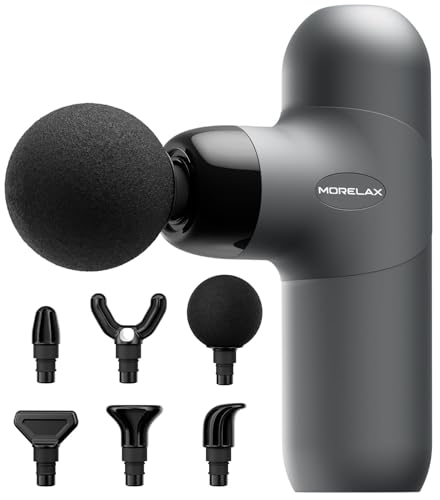Morelax Mini Massage Gun, Percussion Muscle Massager for Back Pain Relief, Compact Sports Travel Massage Gun with 6 Massage Heads 4 Speeds, Gift for Her, Home, Athletes - color: Gray