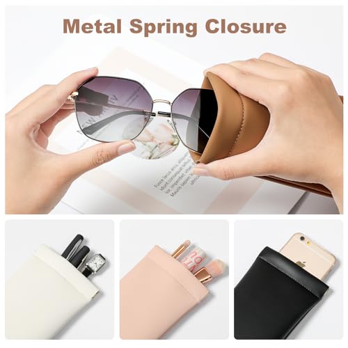 Squeeze Top Sunglass Case, New Organosilicon Soft PU Leather Eyeglass Glass Case Travel Large Sunglasses Pouch - color: Brown+black