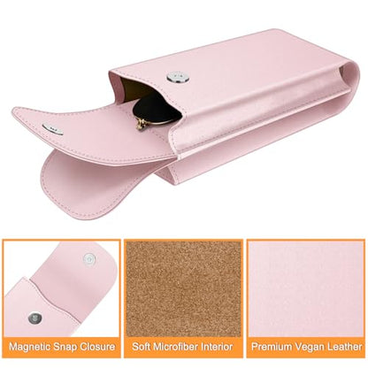 FINTIE Double Glasses Case with Carabiner Hook, Portable Vegan Leather Eyeglass Case Anti-scratch Sunglasses Pouch - color: Rose Gold