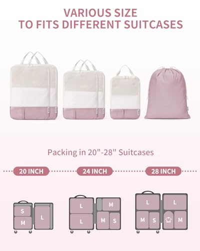 Narwey 6 Set Compression Packing Cubes for Travel Kids Women, Lightweight Packing Organizers Bag for Carry on Luggage Suitcase Duffle Bags (Pink) - color: Pink