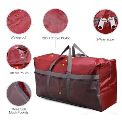 REDCAMP Foldable Travel Bag, Large Sports Bag, 75L/96L/100L, Lightweight Waterproof Tote Bag - color: 96L/Wine Red