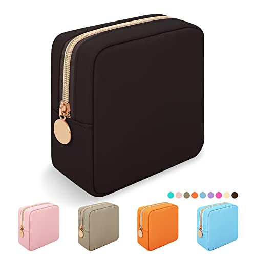 Nylon Mini Makeup Bag, Preppy Small Cosmetic Bag Compact Make up Pouch Toiletry Bag, Waterproof Zipper Purse Travel Coin Pouch Sanitary Napkin Storage Bag for Women Girls Teens(Black) - color: Black, size: Mini