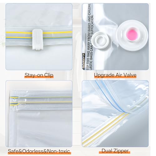 12 Pack Vacuum Seal Bags with Rechargeable Wireless Pump Set, Space Saver Bags Compression Packing Bag for Travel Clothing Clothes - size: 12 Bags + Cordless Pump
