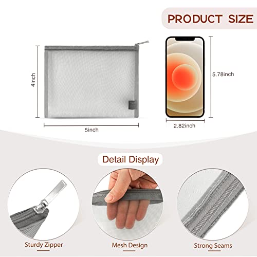 EASYFUN Small Zipper Pouch，6 Pieces Mini Mesh Pouch Coin Purse Portable Cosmetic Case Mesh Storage Bags with Key Kit Small Item Organizer,5 x 4 Inch - color: Grey