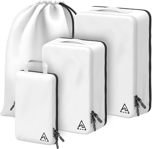 Well Traveled 4 pcs Compression Packing Bags Cubes Set with HybridMax Double-Capacity Design - Packing Cubes for Travel Compression to Maximize Limited Luggage Space, White - color: White, size: 4-piece