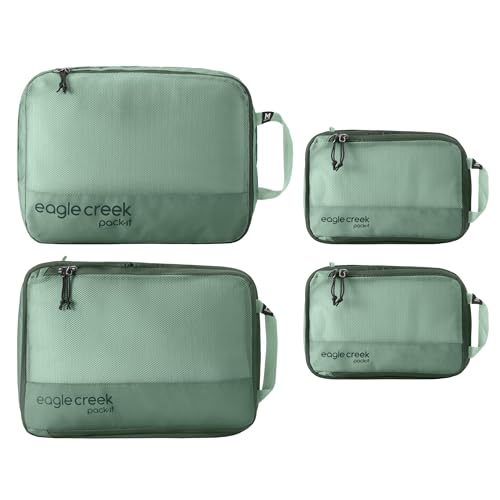 Eagle Creek Pack-It Reveal Carry-On Set - Compression Cube S (2x) & M (1x) & Clean/Dirty Cube M - Angled Zipper Stackable Carry-On Packing Tubes - Travel Essentials - Willow Green - color: Green