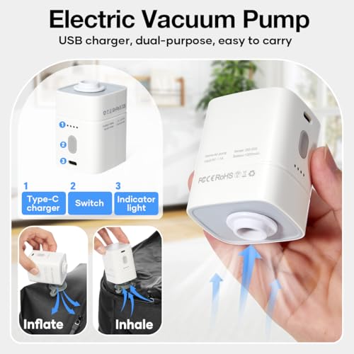 Vacuum Seal Backpack for Travel with Air Pump Waterproof Laptop Carry On Backpack Personal item Travel Essentials Compression Space Saver Bags Storage with Vacuum System Black - color: Black（with Air Pum,p）