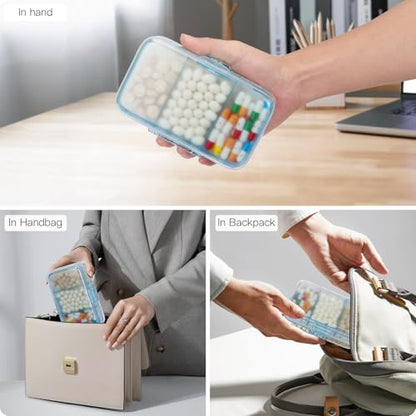 FYY Weekly Pill Organizer with Labels,8 Compartments Travel Daily Pill Case Airtight Moistureproof Large Pill Box to Hold Vitamins, Fish Oil, Supplements,Cotton Swab and Bandages-Blue - color: Blue
