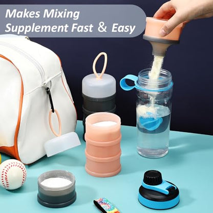 Baderke 2 Pcs Protein Powder Container with Funnels Stand, 4 Stackable Leakproof Protein Powder Dispenser, Portable Keychain Powder Container for Workout, Fitness, Travel - color: Pink, Gray