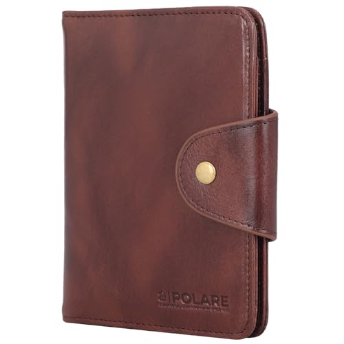 Polare Full Grain Leather Slim and Soft RFID Blocking wallet For Men Snap Bifold Travel Wallet Passport Holders 2 Passports (Coffee) - color: Coffee