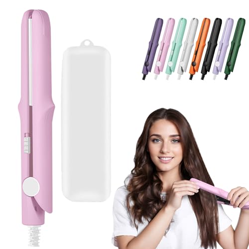 Omaky Upgraded 2-in-1 Mini Curling Wand Flat Iron Hair Straightener,Mini Dual Purpose Curling Flat Iron, Long-Lasting Portable Travel Curling Wand for Women Girls Short Hair, All Hair Types(Pink) - color: Pink