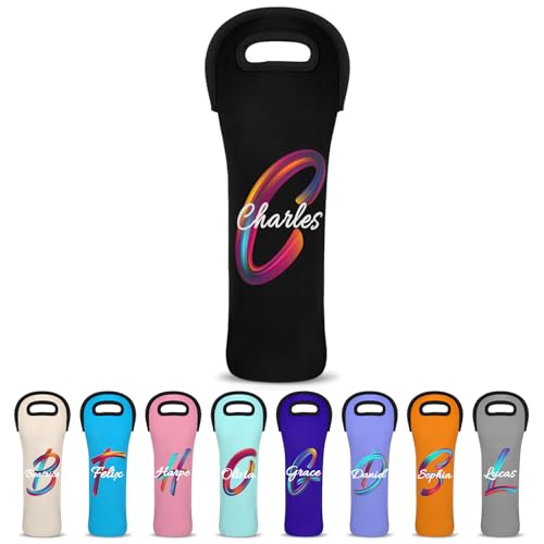 Personalized 1 Bottle Wine Carrier Tote Custom wtih Name, Customize Neoprene Wine Bottle Carrier Sleeve Travel Wine Holder Gift Bags - color: Black, size: Small