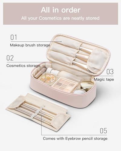 Vlando Makeup Travel Bag,Small Makeup Bag for Women,Gifts for Women Girls, Makeup Pouch Purse Travel Essentials Toiletries-Apricot Pink - color: 01.Apricot Pink