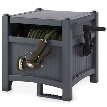 Suncast Garden Hose Hideaway Storage Reel Box, Cyberspace Grey – Resin Outdoor Container, Holds up to 100 Feet of 5/8 Inch Standard Vinyl Water Line – No Assembly Required - size: 100' (Cyberspace)