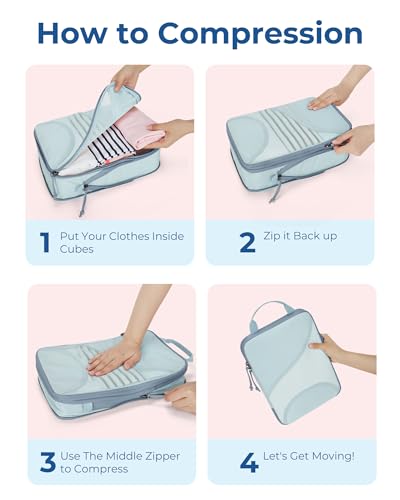 BAGSMART Compression Packing Cubes - 6 Set Travel Packing Cubes for Suitcases, Compression Suitcase Organizers with Shoe Bag - color: 03-Light Blue