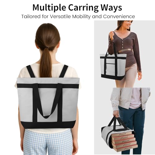 mosago Commercial Insulated Food Delivery Bag 39L, Heavy Duty Thermal Catering Tote with Zipper, Leakproof Hot & Cold Transport Bag for Restaurant & Professional Drivers, Grey - color: Gray
