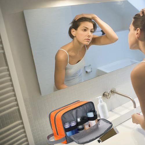 Toiletry Bag for Men/Women Hanging Dopp Kit Water Resistant Shaving Bag Small Toiletry Bag for Traveling (Orange) - color: Orange