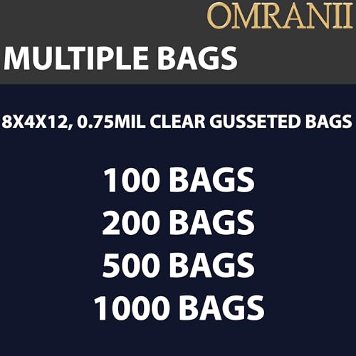 Clear Gusseted Bags 0.75 Mil, 8" X 4" X 12" & 1000 Bags| LDPE Material, For Food Packaging, Storage & Display | Heat Sealable Plastic Bag, Ideal for Bakery, Deli, Snacks, and Commercial Use - size: 8" X 4" X 12" & 1000Bags