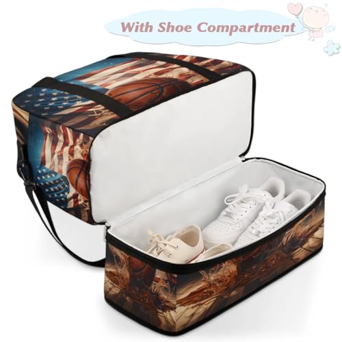 Travel Duffel Bag Basketball Design Weekender Bag with Shoe Compartment Foldable Overnight Bags for Travel Sports Lightweight Gym Bags for Men Women - color: Basketball Design