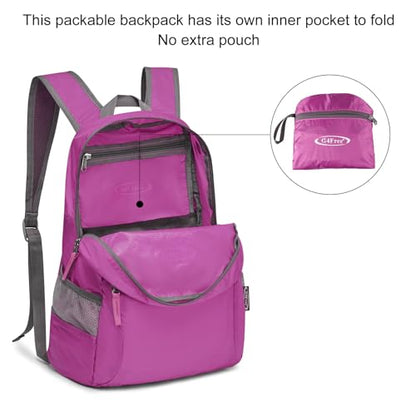 G4Free 20L Lightweight Packable Backpack Travel Hiking Daypack Foldable Backpack for Men Women - color: A-pink