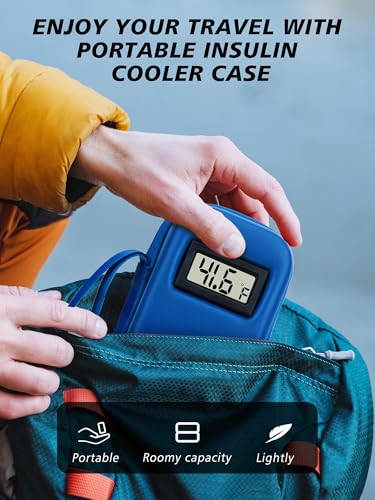 YOUSHARES Insulin Cooler Travel Case with Temperature Display - Refrigerated Medicine Cooling Bag with 2 TSA Approved Ice Pack, Medication Pen Diabetic Supplies Organizer for Trip and Daily - color: 02 Blue