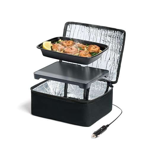 HOTLOGIC Mini Heated Lunch Box - Portable Electric Food Warmer for Men and Women - Great for Work, Office, and Construction - Cook, Reheat, and Eat on the Go - 12V - Black - color: Black, size: 12V